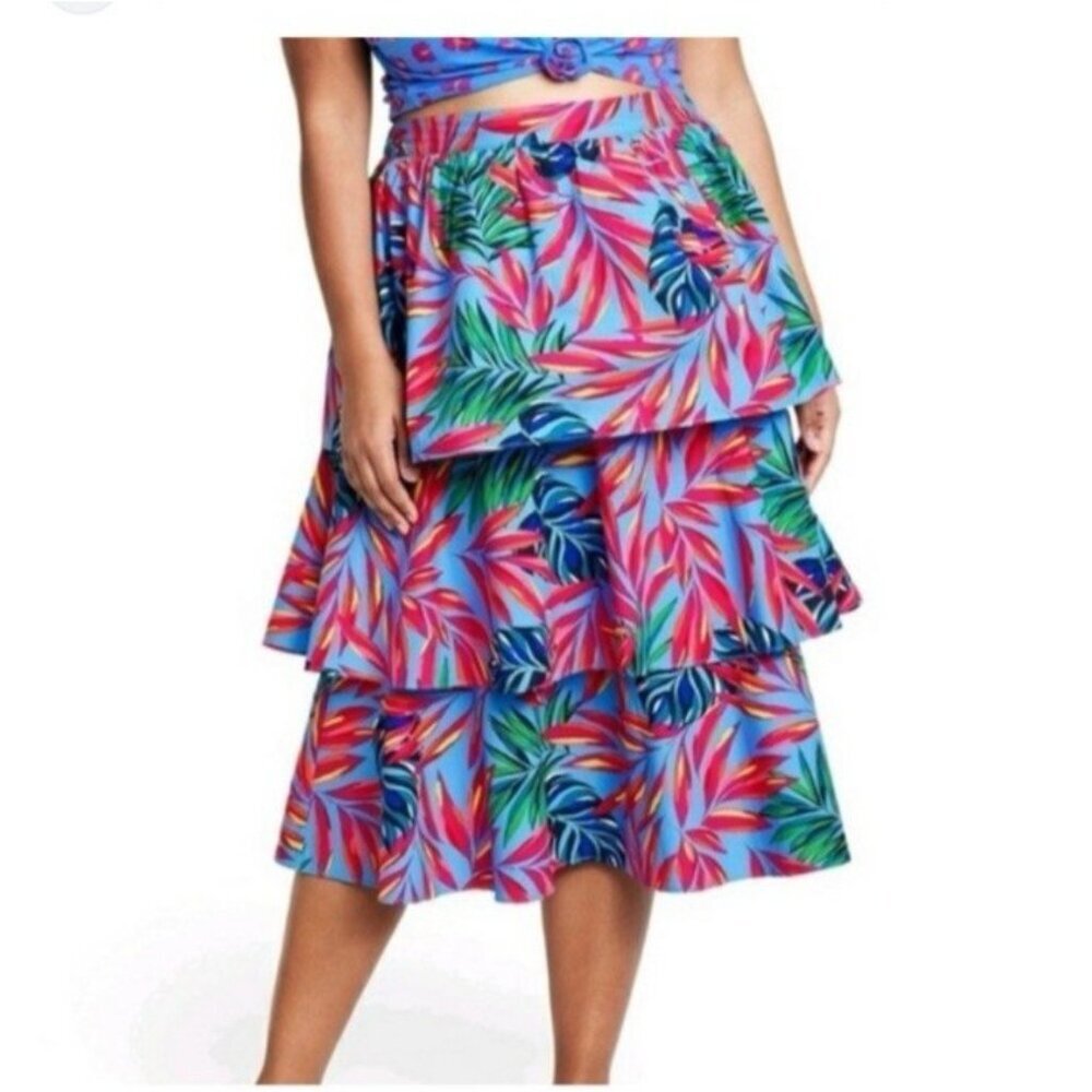 Tabitha Brown Target Tropical Floral Tiered Midi Skirt Large Cotton